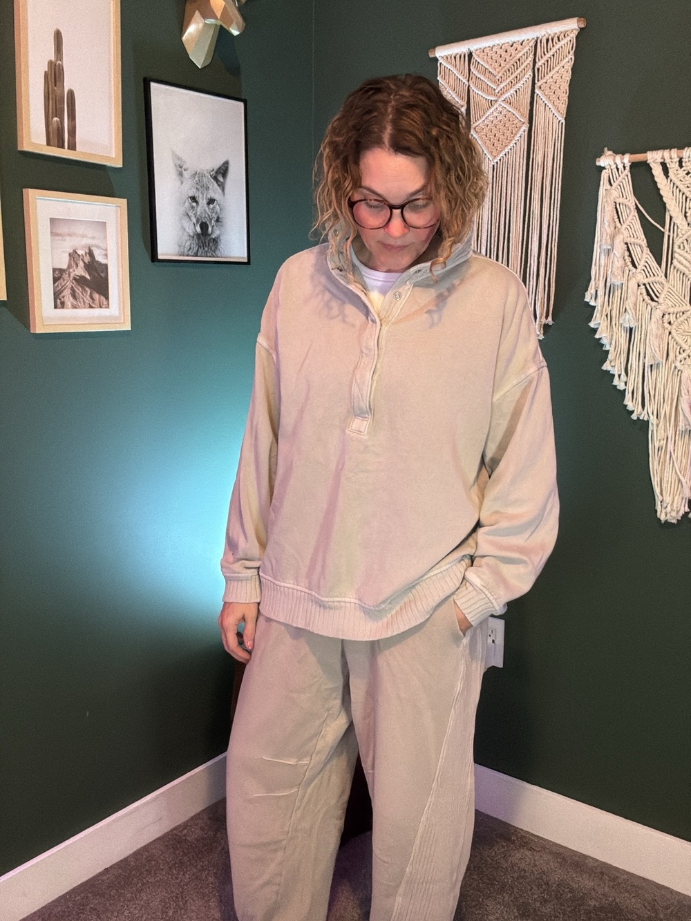 aerie Cream Track Pants & Pullover Jogger Set